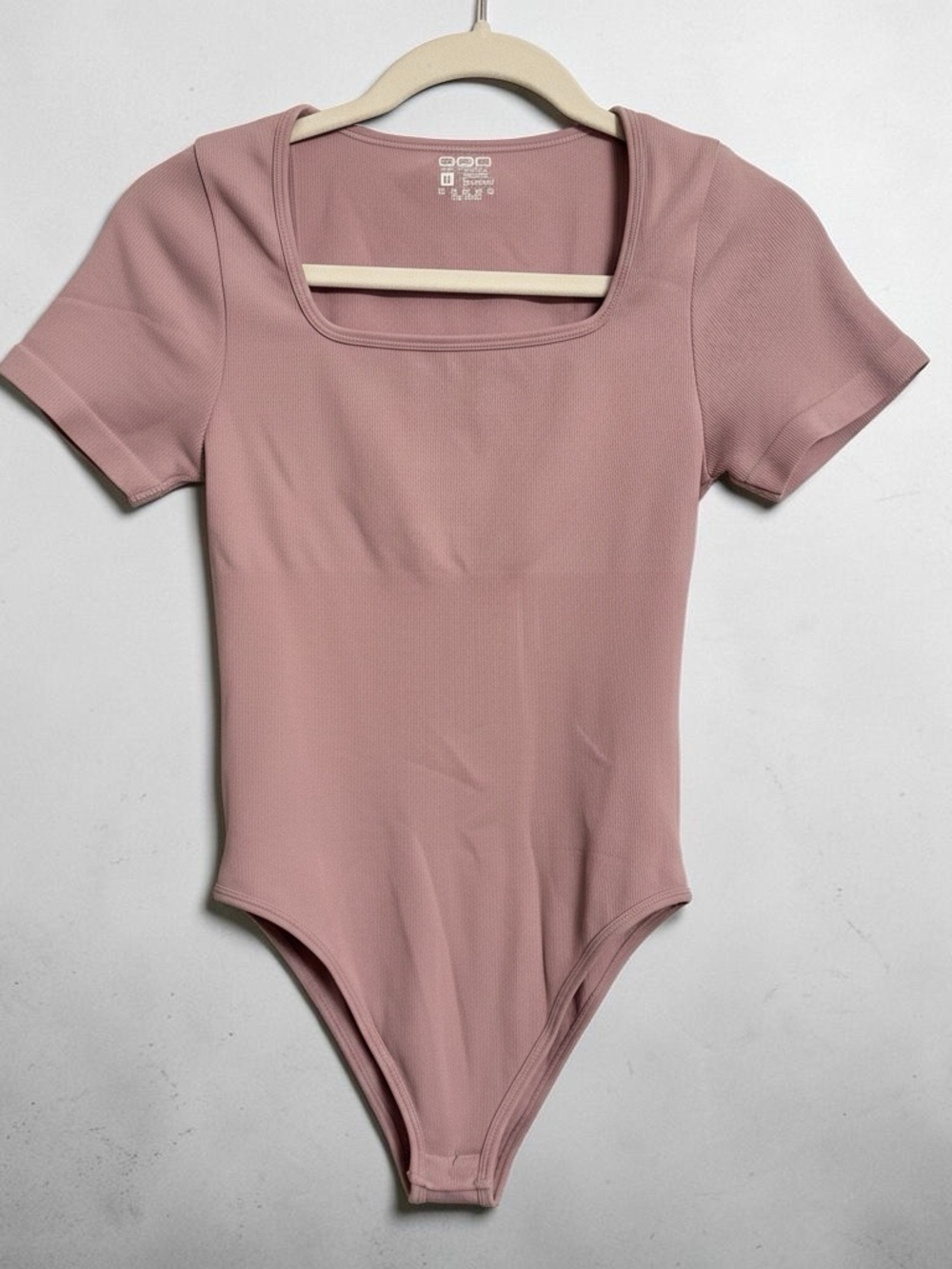 Square Neck Short Sleeve Bodysuit in Dusty Pink